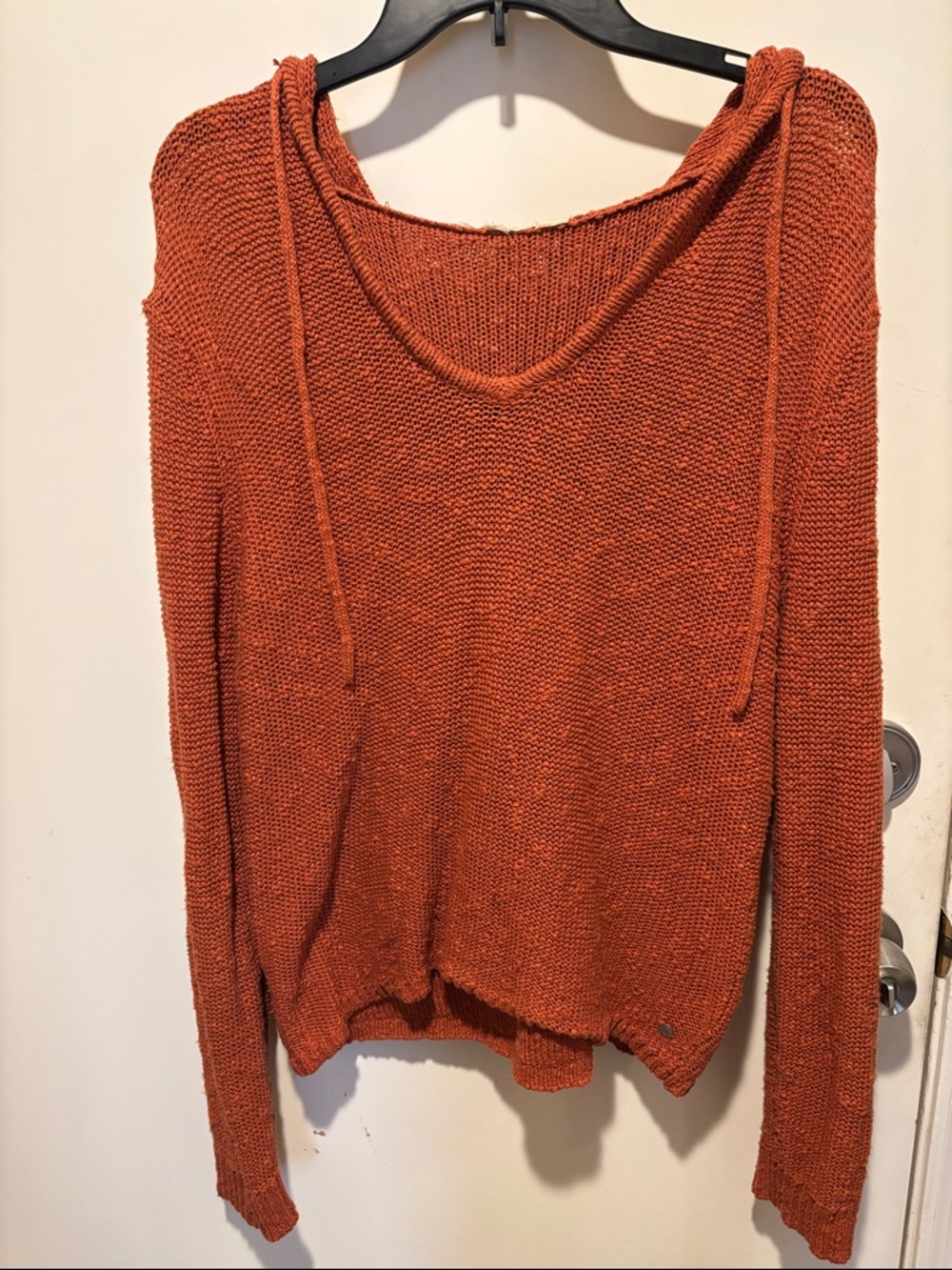 Roxy Women's Rust Orange Knit Scoop-Neck Hoodie Sweater